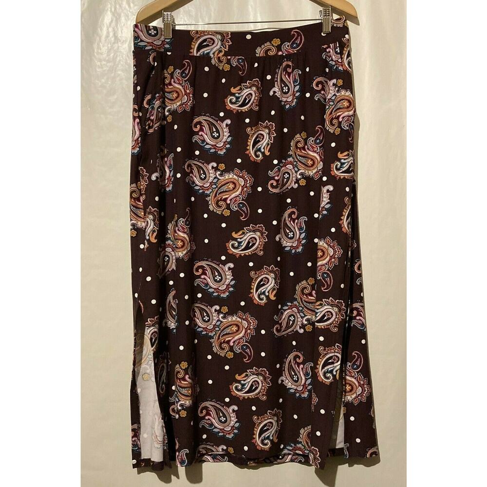 TERRA & SKY Womens Plus 0X ~ 14W Paisley Print Max Skirt Pockets Soft Material